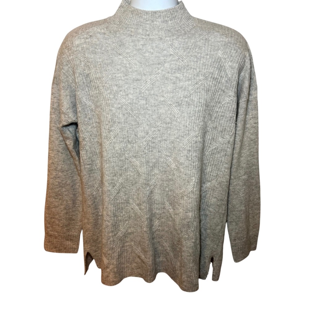 Isaac‎ Mizrahi Live Love Cashmere Gray Mock Neck Ribbed Sweater Womens Large